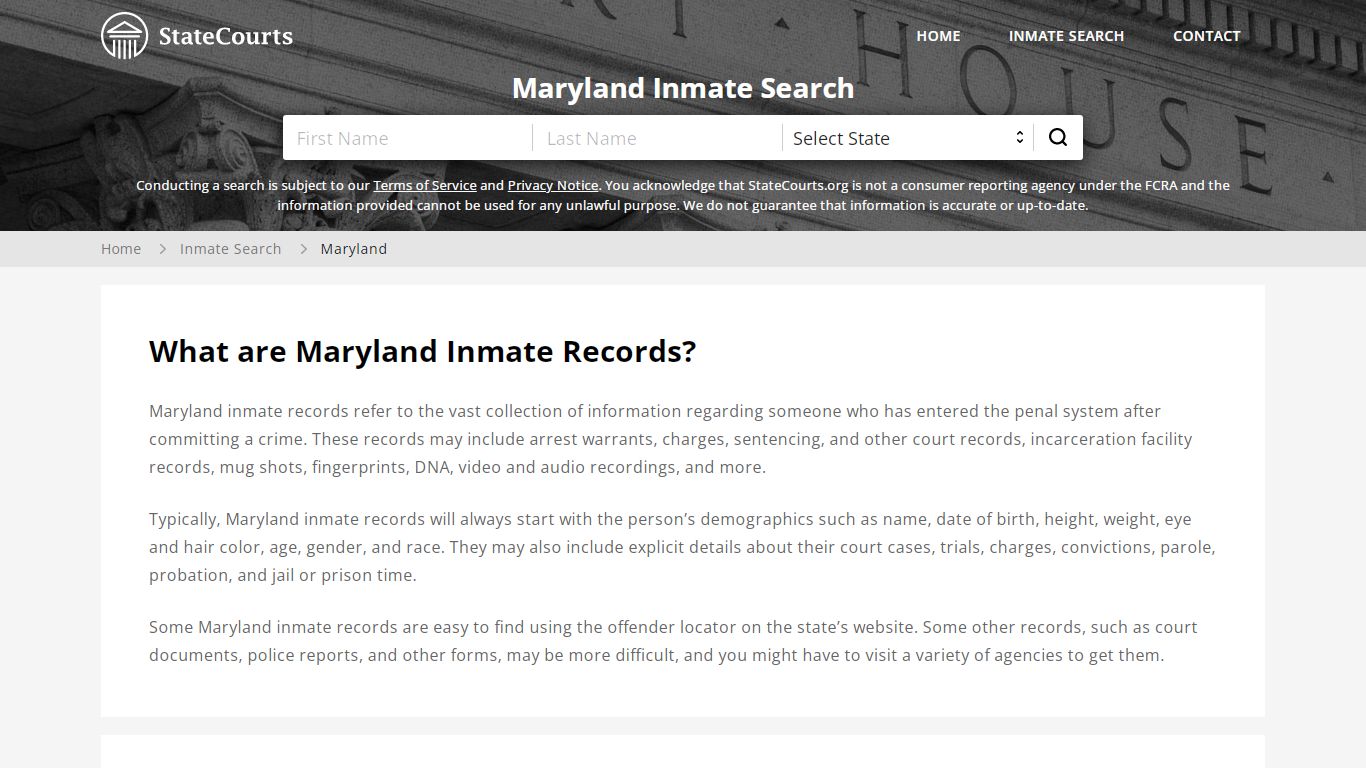 Maryland Inmate Search, Prison and Jail Information - StateCourts